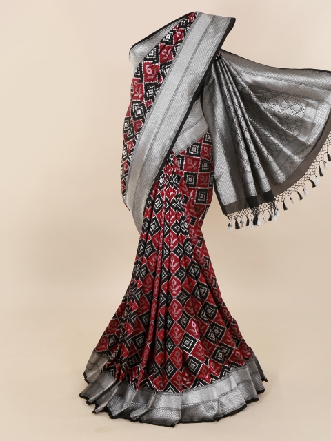 

Pothys Black & Silver-Toned Pure Silk Printed Banarasi Saree