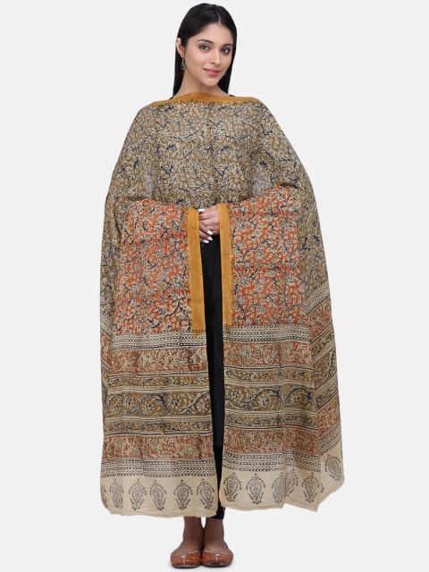 

THE WEAVE TRAVELLER Green & Orange Printed Sustainable Dupatta