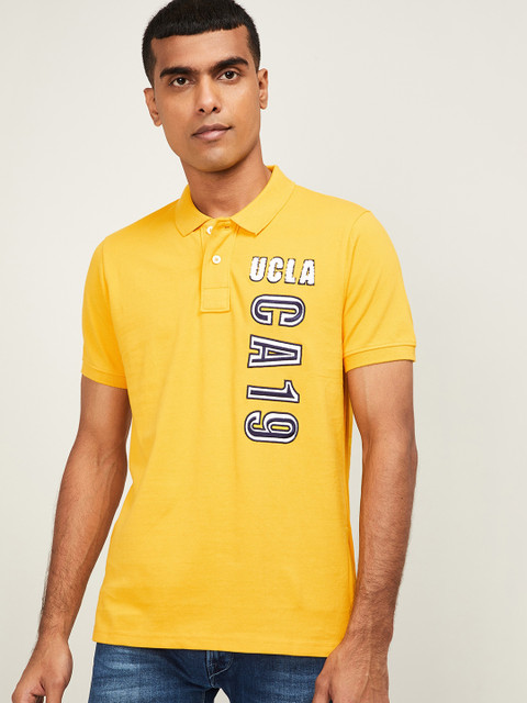 

UCLA Men Yellow Printed Polo Collar T-shirt