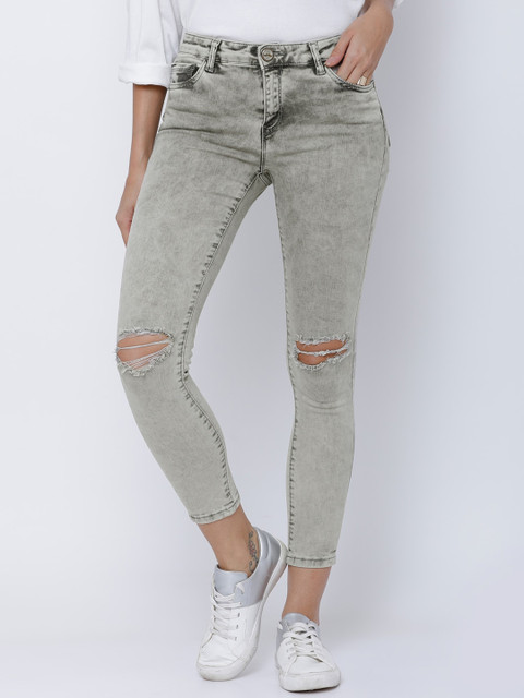 

Tokyo Talkies Women Grey Super Skinny Fit Mid-Rise Mildly Distressed Jeans