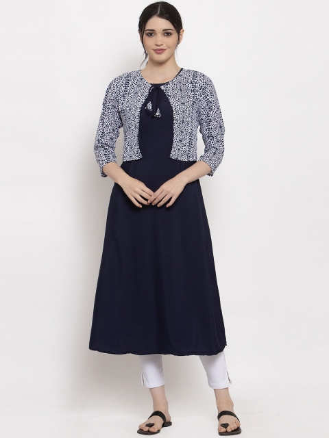 

ALC Creations Women Navy Blue Solid A-Line Kurta With Shrug