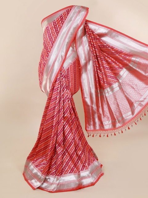 

Pothys Orange & Red Pure Silk Printed Banarasi Saree