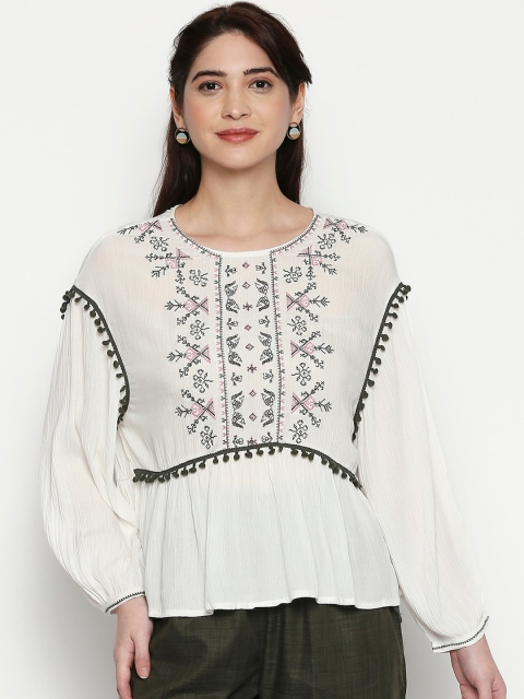 

People Women Off-White Self Design Top