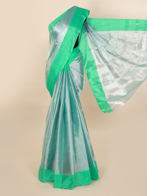 

Pothys Silver-Toned & Green Tissue Saree