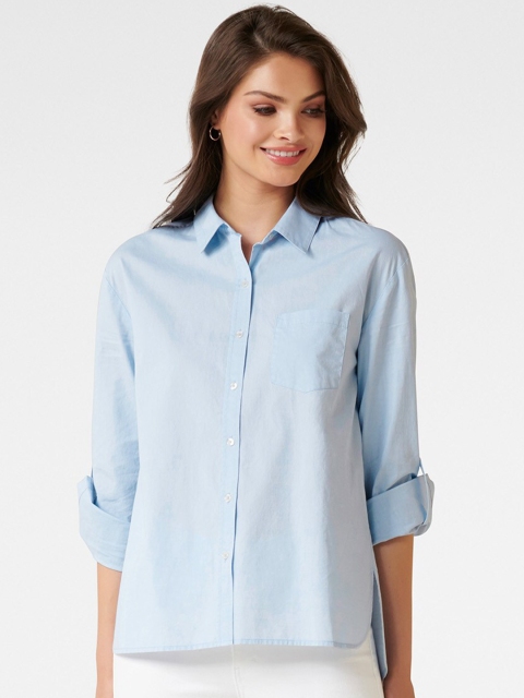 

Forever New Women Blue Regular Fit Solid Casual Shirt