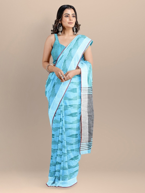 

BharatSthali Blue Pure Cotton Woven Design Ikat Saree