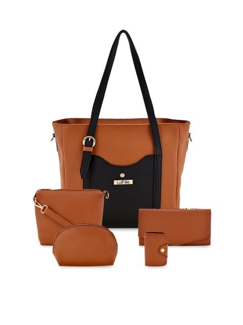 

LaFille Tan Colourblocked Shoulder Bag