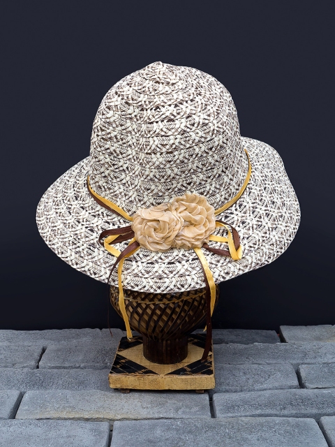 

Golden Peacock Women Off-White & Brown Woven Design Sun Straw Hat