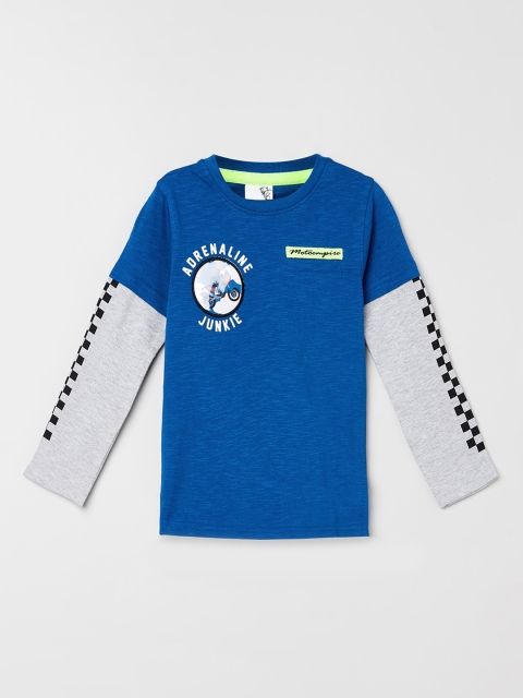 

max Boys Blue Printed Round Neck Cotton Pure Cotton T-shirt