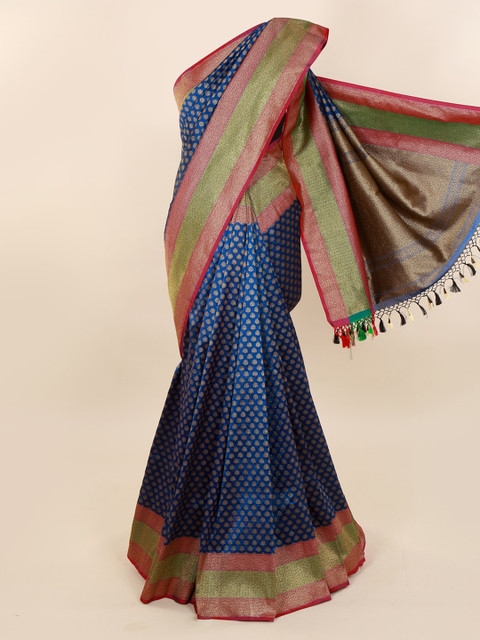 

Pothys Navy Blue & Gold-Toned Pure Silk Printed Banarasi Saree