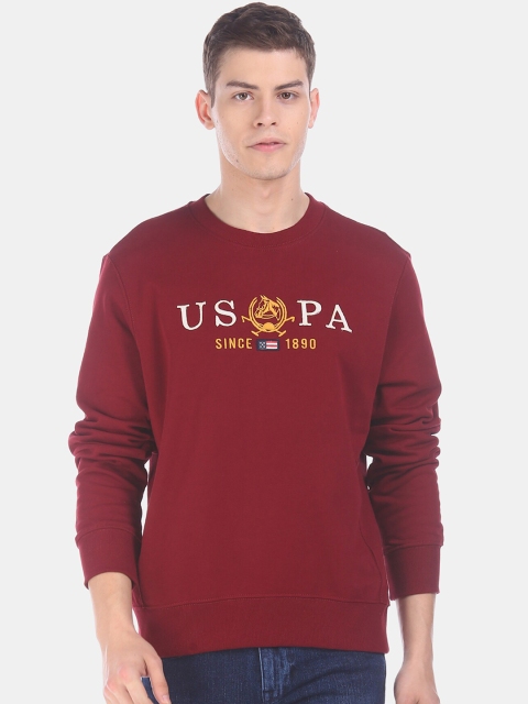 

U.S. Polo Assn. Men Red & White Cotton Embroidered Sweatshirt