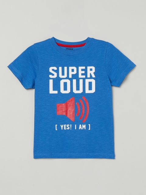 

max Boys Blue Printed Round Neck T-shirt
