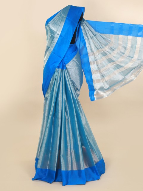 

Pothys Blue & Silver-Toned Tissue Solid Saree
