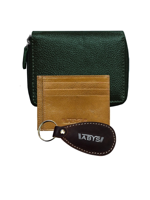 

ABYS Men Green & Brown Genuine Leather Accessory Gift Set