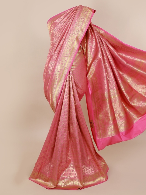 

Pothys Pink & Gold-Toned Pure Silk Printed Banarasi Saree