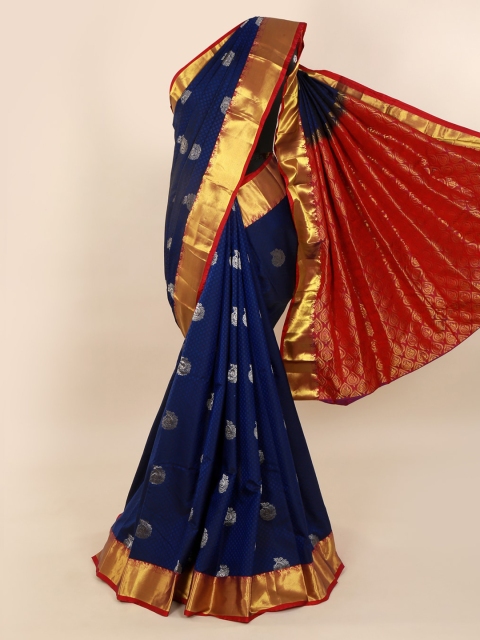 

Pothys Blue & Red Pure Silk Woven Design Kanjeevaram Saree