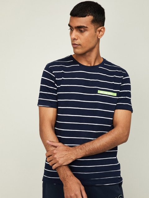 

Kappa Men Navy Blue Striped Round Neck T-shirt