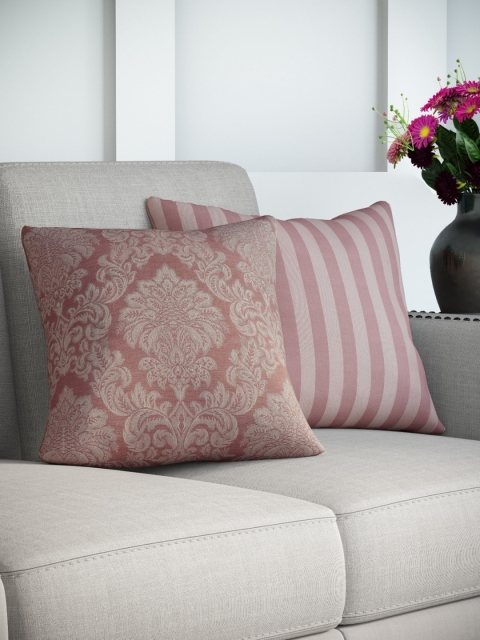 

DDecor Set of 2 Pink & Beige Striped Square Cushion Covers