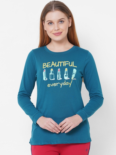 

Sweet Dreams Women Teal Blue & White Printed Lounge T-shirt
