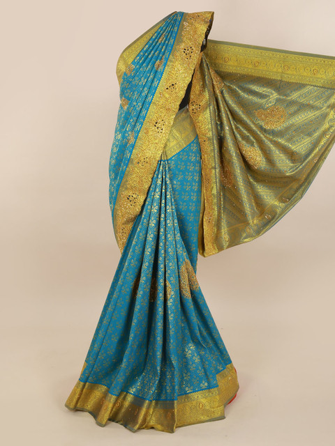 

Pothys Blue & Yellow Pure Silk Woven Design Kanjeevaram Saree