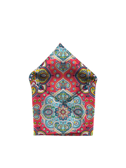 

Blacksmith Men Red & Teal Blue Printed Linen Pocket Square