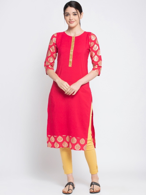 

ALC Creations Women Peach Ethnic Motifs Print Crepe Straight Kurta
