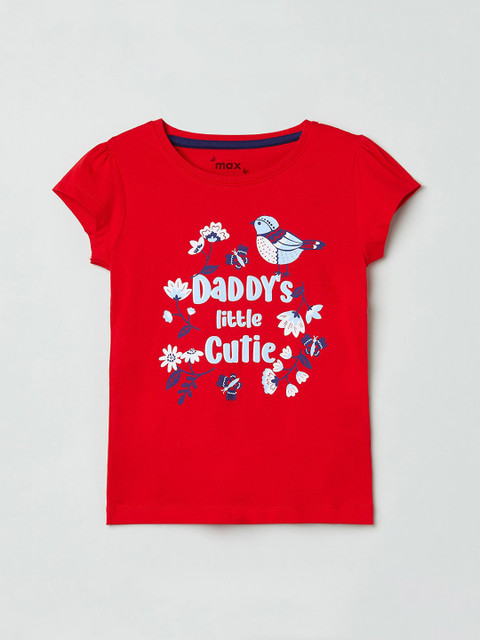 

max Girls Red Printed Round Neck T-shirt