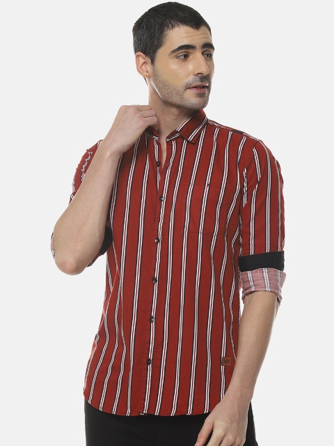 

Campus Sutra Men Red & White Regular Fit Striped Casual Shirt
