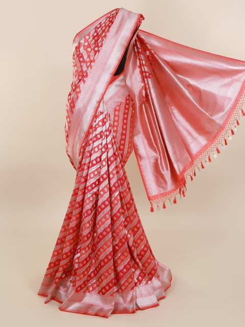 

Pothys Peach-Coloured & Silver-Toned Pure Silk Woven Design Banarasi Saree