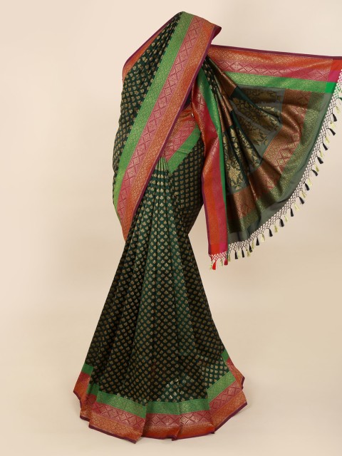 

Pothys Green & Gold-Toned Pure Silk Woven Design Banarasi Saree