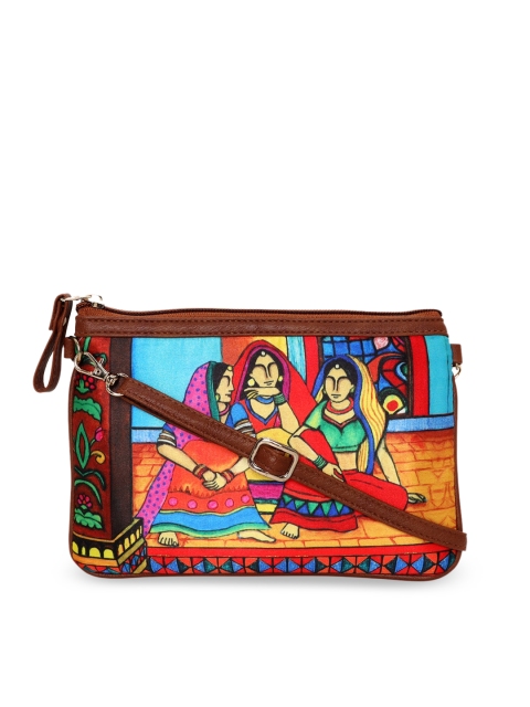 

All Things Sundar Brown & Blue Printed Sling Bag