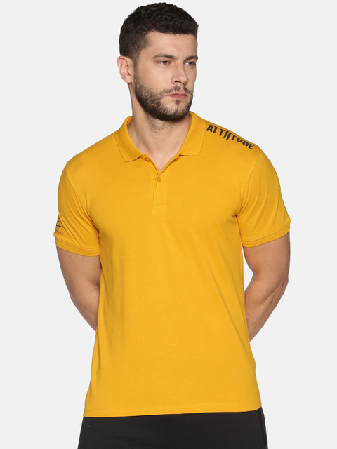

ATTIITUDE Men Yellow Solid Polo Collar T-shirt