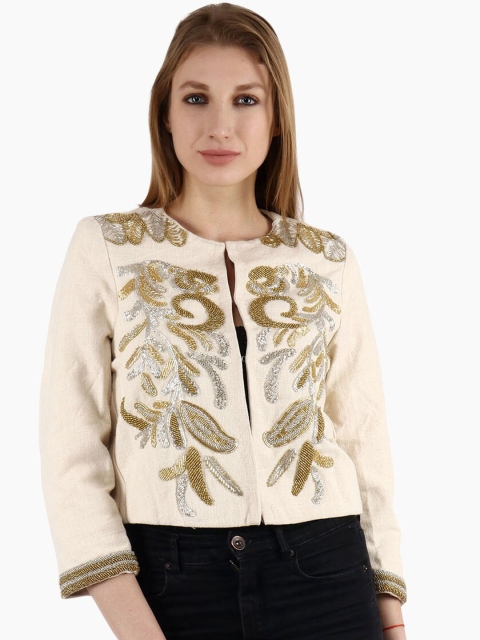 

Diwaah Women Cream-Coloured & Gold-Coloured Self Design Tailored Jacket