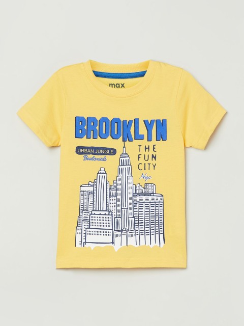 

max Boys Yellow Blue Printed Round Neck Pure Cotton T-shirt