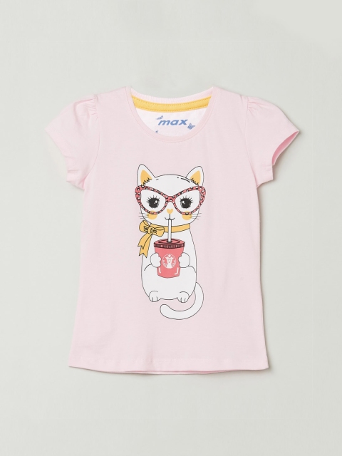 

max Girls Pink Printed Round Neck T-shirt