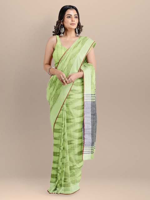 

BharatSthali Green Color Pure Cotton Woven Design Ikat Handloom Saree