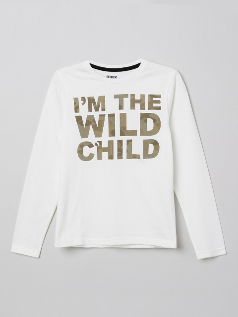 

max Boys White Printed Round Neck T-shirt
