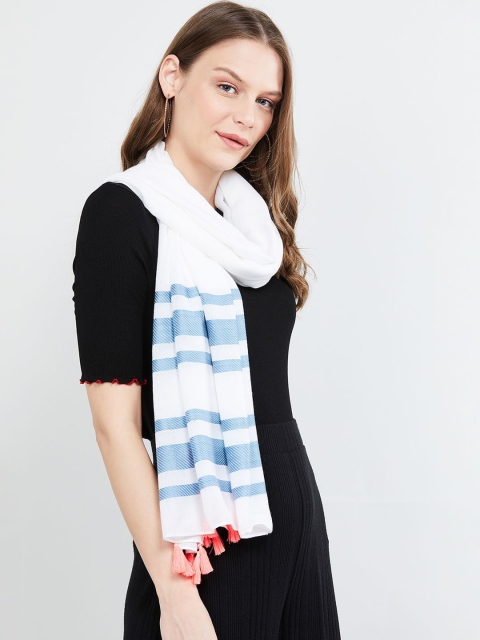 

max Women White & Blue Striped Scarf