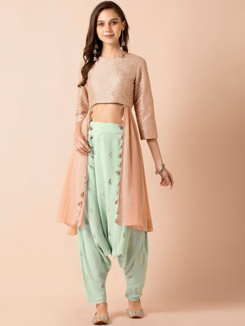 

INDYA Payal Singhal for Indya Blush Embroidered Cropped High Low Tunic, Peach