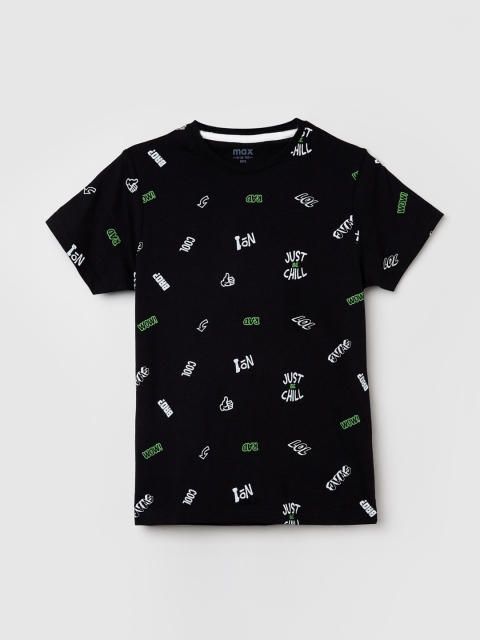 

max Boys Black Printed Round Neck T-shirt