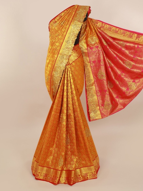 

Pothys Gold-Toned & Red Pure Silk Woven Design Kanjeevaram Saree