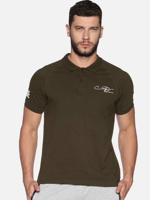 

ATTIITUDE Men Olive Green Solid Polo Collar Slim Fit T-shirt