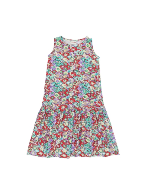

RAINE AND JAINE Girls Green and Red Printed Drop-Waist Dress