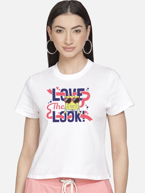 

Free Authority Women White Spongebob Print Round Neck T-shirt