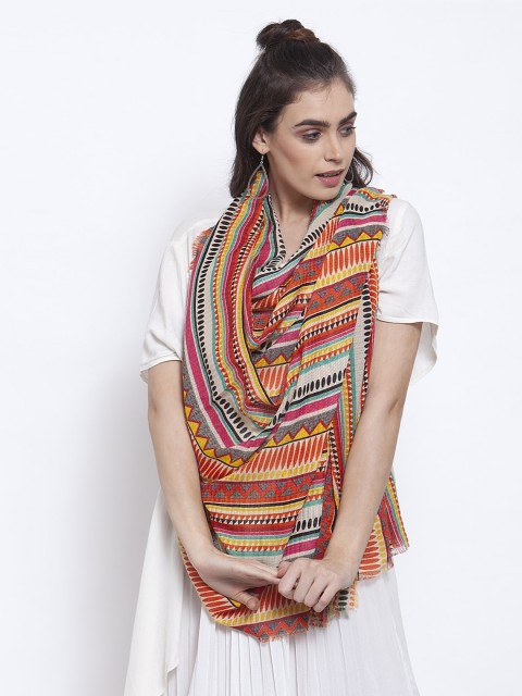 

J Style Women Orange & Pink Printed Stole