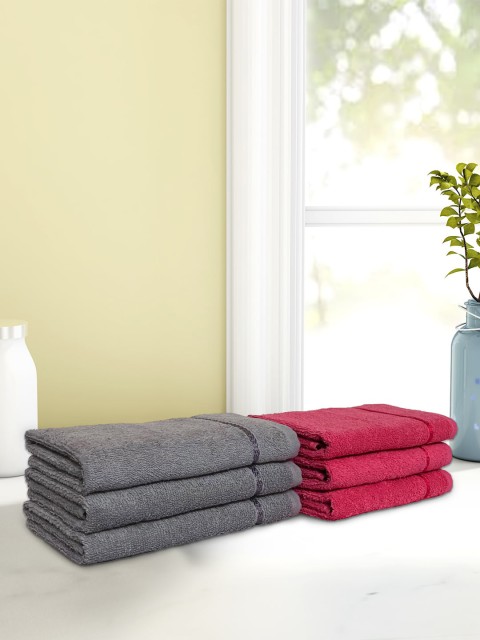 CORE Designed by SPACES Set Of 6 Solid 380 GSM Quick Dry Hand Towels, Grey