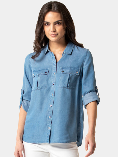 

Forever New Women Blue Regular Fit Solid Casual Shirt