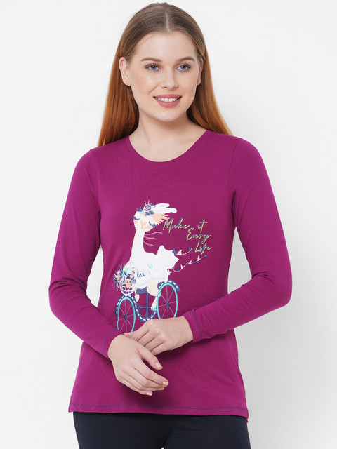

Sweet Dreams Women Purple & White Printed Lounge T-Shirt