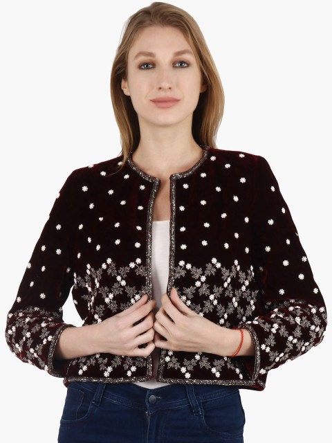 

Diwaah Burgundy Maroon Velvet Embellished Crop Jacket