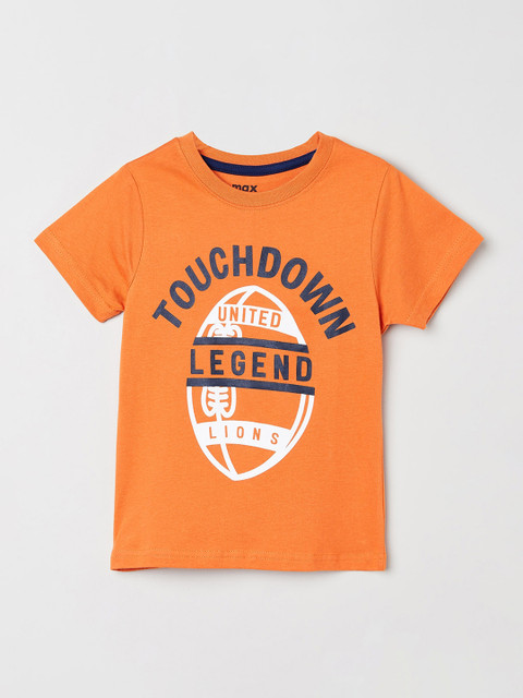 

max Boys Orange Printed Round Neck T-shirt